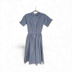 Classic Blue Button-Up Casual Dress